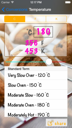 screen shot of the temperature conversion screen
