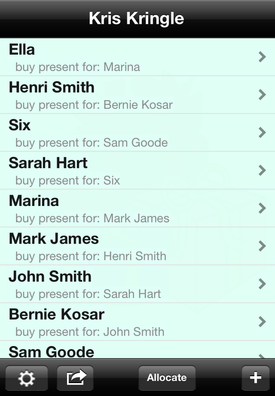 Kris Kringle app screen shot